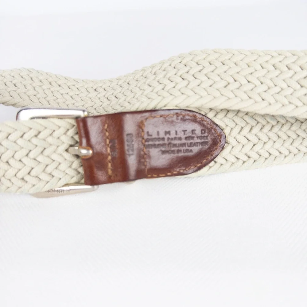 Classic The Limited Ivory Woven Belt Brown Italian Leather Trim Made in USA